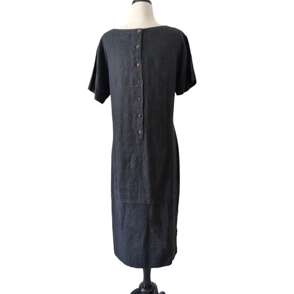 VTG Kiko Comfortable Womens Dress Medium 100% Linen Black Lagenlook Minimalist - Picture 4 of 13